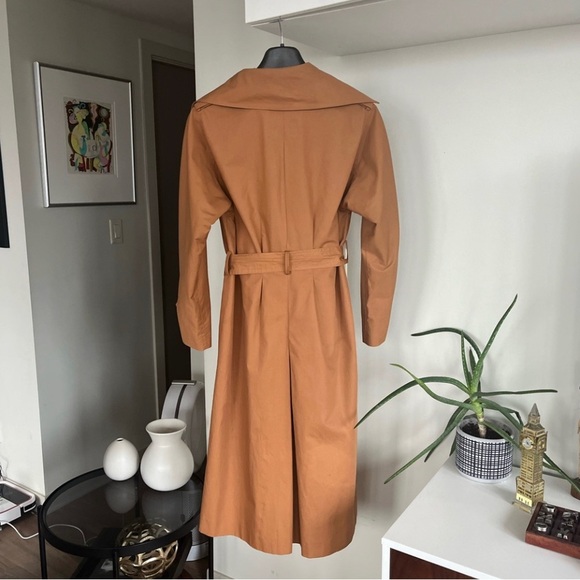 Vintage 70s Single Breasted Trench Brown modest Cotagecore Coat Sz S - Picture 5 of 13
